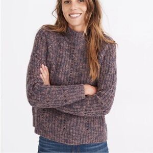 Madewell Pointelle Mockneck Chunky Knit Sweater in Heathered Eggplant